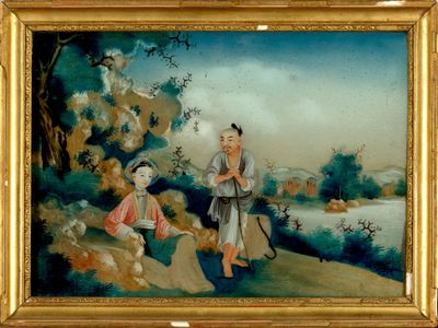 une image d'un tableau représentant un homme et une femme dans un paysage