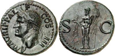 a silver coin with an image of a woman and a man on it
