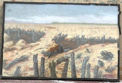 F. ROUBAUD : Les tranchées (1914-1918) - Pastel signé en bas…