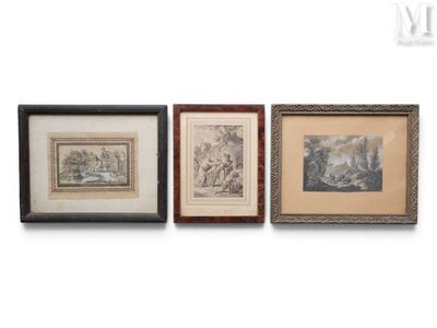 three framed pictures of a man and a woman in a boat