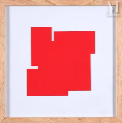 une image représentant un tableau avec un carré rouge dans un cadre en bois