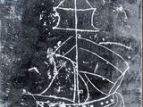 un dessin à la craie représentant un bateau sur un tableau noir