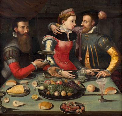 une image d'un tableau représentant un groupe de personnes assises autour d'une table