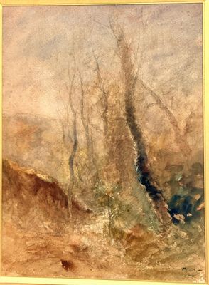 a picture of a painting of a stream in the woods