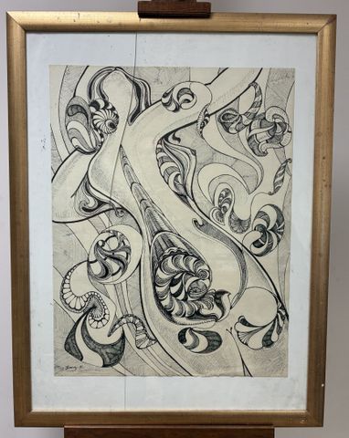 Lucien FERRAND (1914-2013). « Abstraction stylisée ». Encre sur p