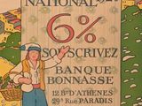 poster of a woman holding a basket of fruit in front of a village