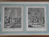 two framed pictures of children playing with a ball in a courtyard