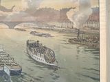 a picture of a painting of a boat on the water