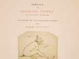 an old book with a drawing of a woman sitting on the ground