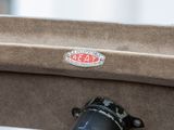 a close up of a motorcycle with a badge on it