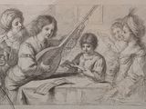 une image représentant un dessin d'un groupe de femmes jouant d'un instrument