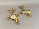 pair of gold plated candlesticks with birds and flowers
