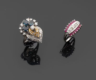 Bague Or 18 Carats Sertie Diamants Et Rubis - Taille 52, 6.43 Grammes - Style Cocktail - Occasion En Très Bel état