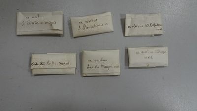 several pieces of paper with writing on them sitting on top of a table