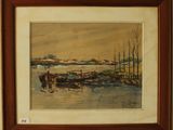 une image d'un tableau représentant un bateau sur l'eau