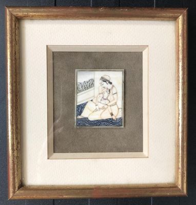 Non signé. Miniature érotique indienne, 5x4cm environ.