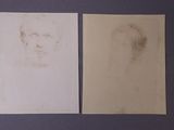 two pieces of paper with a drawing of a man ' s face on them