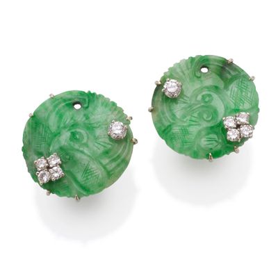 pair of jade and diamond earrings