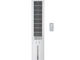 un ventilateur colonne blanc posé sur un pied blanc