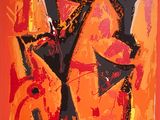 an image of a painting of two men playing saxophones