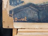 a picture of a painting on a easel with a picture of a boat