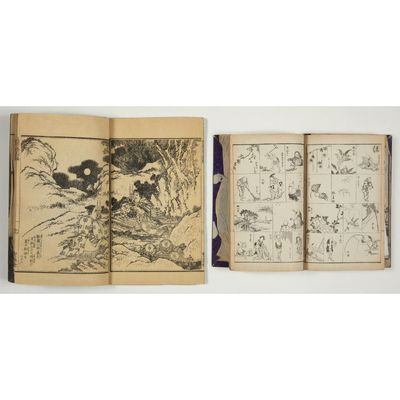 an open book with drawings of animals and plants on it
