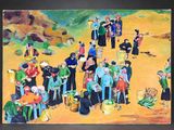 a painting of a group of people standing in a field