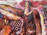 a painting of a woman with a guitar on the wall