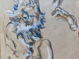 peinture représentant un lion sur une feuille de papier posée sur une table en bois