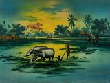 painting of a painting of an elephant and a man in a field