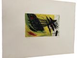 an image of a painting of a bird on a yellow background