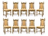 set of eight louis xvi style carved and gilded dining chairs