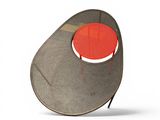 an image of a chair with a red cushion on it