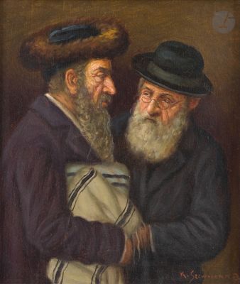 painting of two men with hats and beards standing next to each other