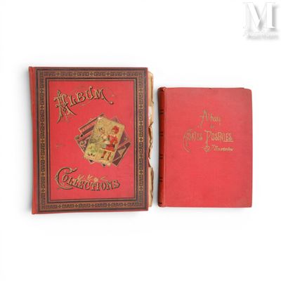 an old book with a red cover sitting next to a red book