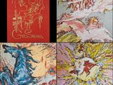 quatre tableaux représentant des chevaux de différentes couleurs et tailles