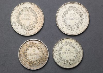 FRANCE : Lot de 4 monnaies d’argent : 50 Frs type Hercule 1975 ; 1978  - Photo 1