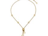 a gold necklace with pearls on a chain