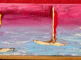 tableau représentant trois voiliers en mer, aux voiles rouges