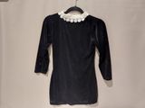 black velvet dress with white lace collar