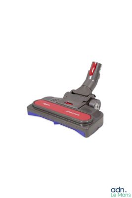 un aspirateur avec une poignée rouge sur fond blanc