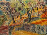 tableau représentant un tableau d'un sentier bordé d'arbres