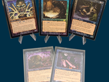 quatre cartes représentant différents types de jeux de cartes sur un fond bleu