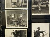 several black and white photos of a man working on a plane