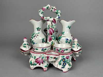 ST CLEMENT - PRÉSENTOIR à CONDIMENTS en faïence à décor flor…