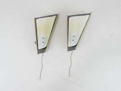 pair of mid century wall sconces in white and black