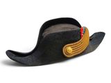 a black hat with a yellow ribbon on top of it