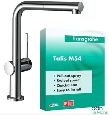 a close up of a faucet with a box of instructions on it