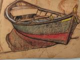a drawing of a boat sitting on top of a piece of paper