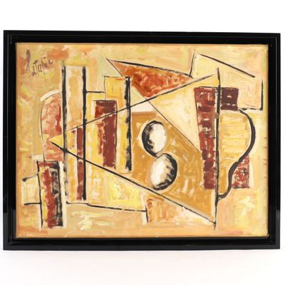framed painting of a painting of a yellow and red abstract painting